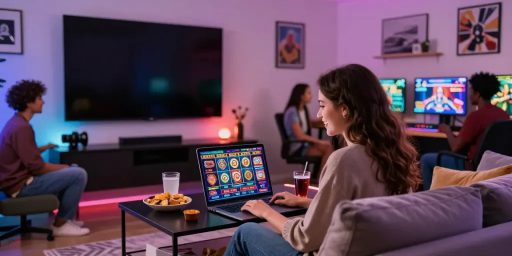 Players enjoying online games at casinos that accept credit cards in a modern gaming setup.