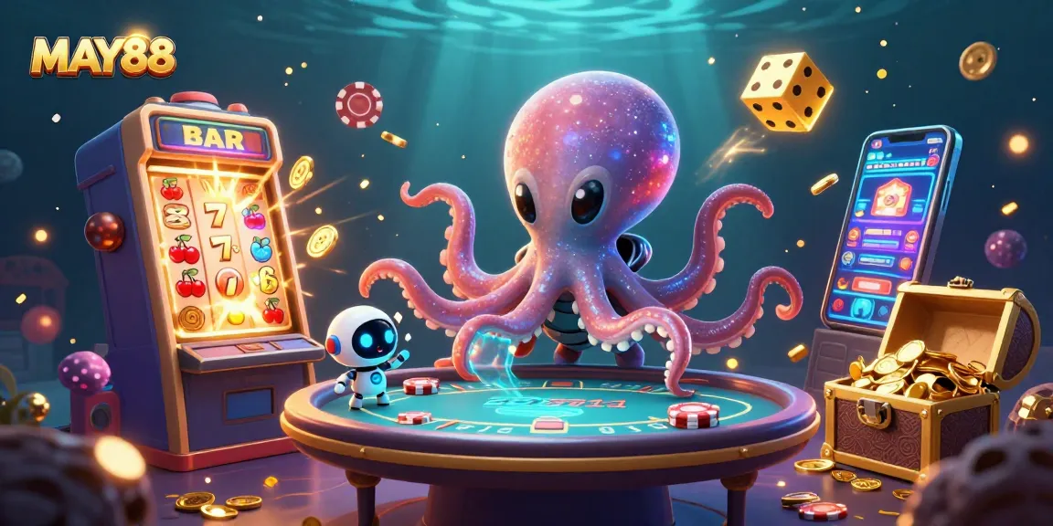 Engage in thrilling gameplay at MAY88 with a vibrant 3D casino scene featuring alien characters.