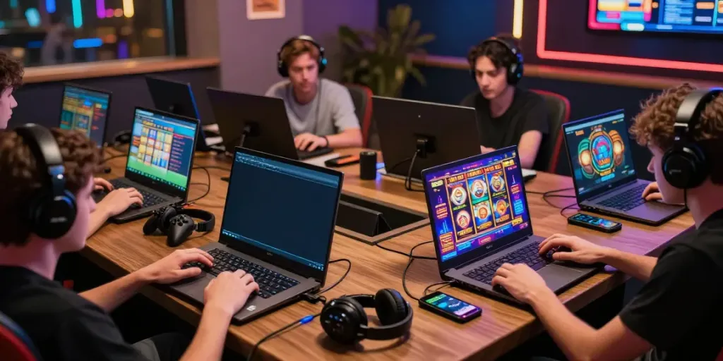 Dynamic gaming experience with TX88 players enjoying online slots and sports betting.