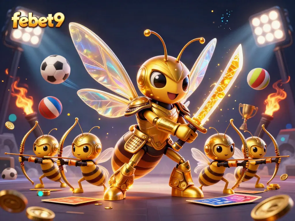 Experience dynamic sports betting action with febet9, featuring playful characters and a vibrant casino atmosphere.