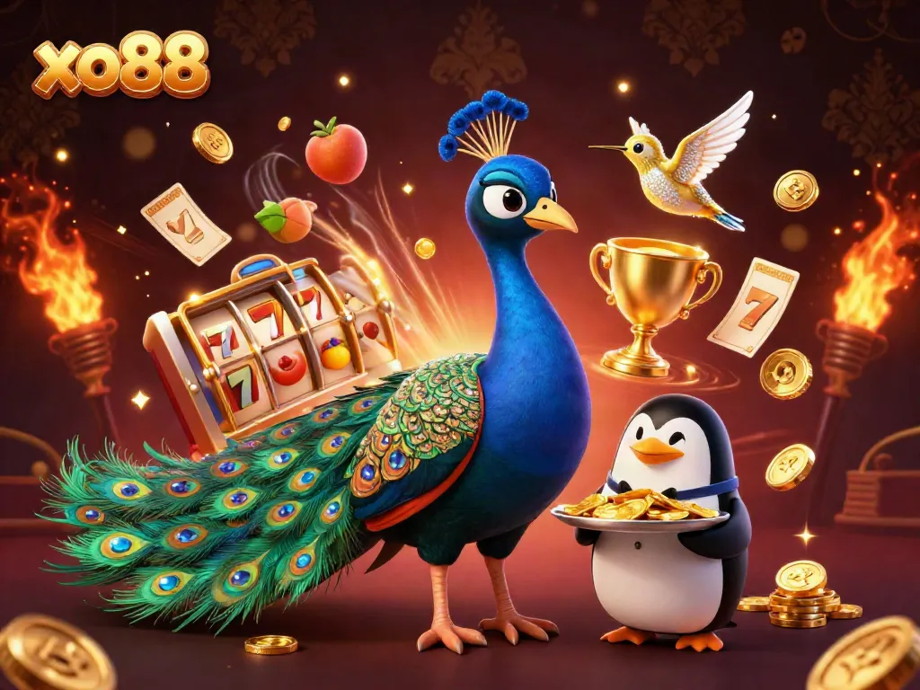 Experience vibrant gameplay at xo88 with colorful slot machines, golden chips, and animated characters.