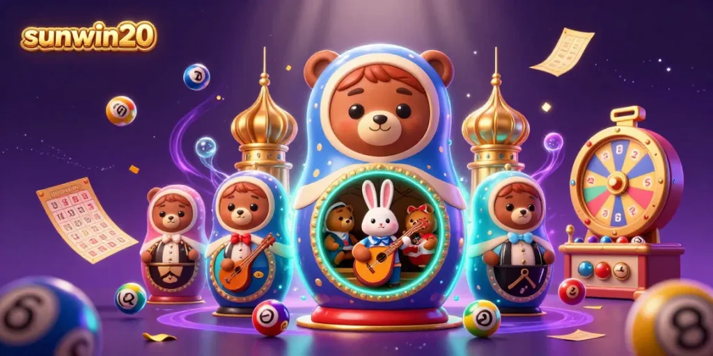 Experience thrilling gaming moments with sunwin20's colorful casino bears and dynamic lottery elements.