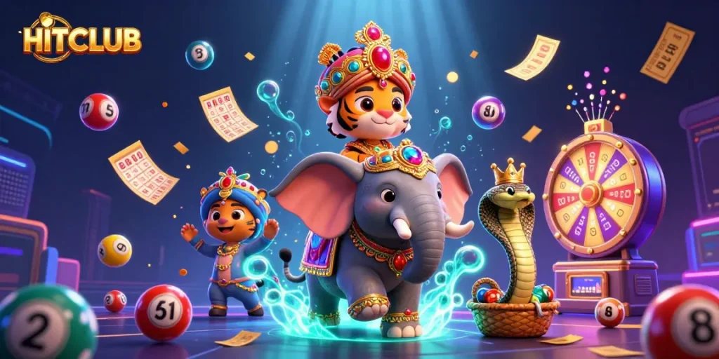 Engage with HITCLUB's vibrant gaming universe featuring dynamic elements and colorful icons.